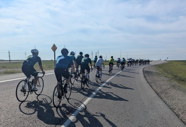 riding toward Grande Pointe on our 2024 ABC ride